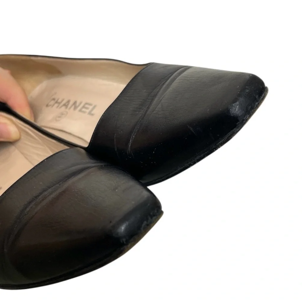 CHANEL Vintage 90s Square Toe High Cut Classic Pumps \\ 38.5